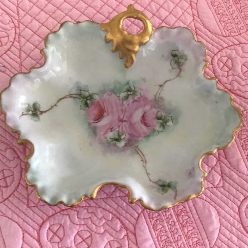 Floral Decorative Dish with Gold Accents